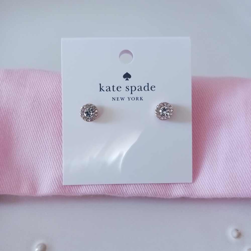 kate spade New York "You're A Gem" Clear / Rose Gold Stud Earrings with Bag